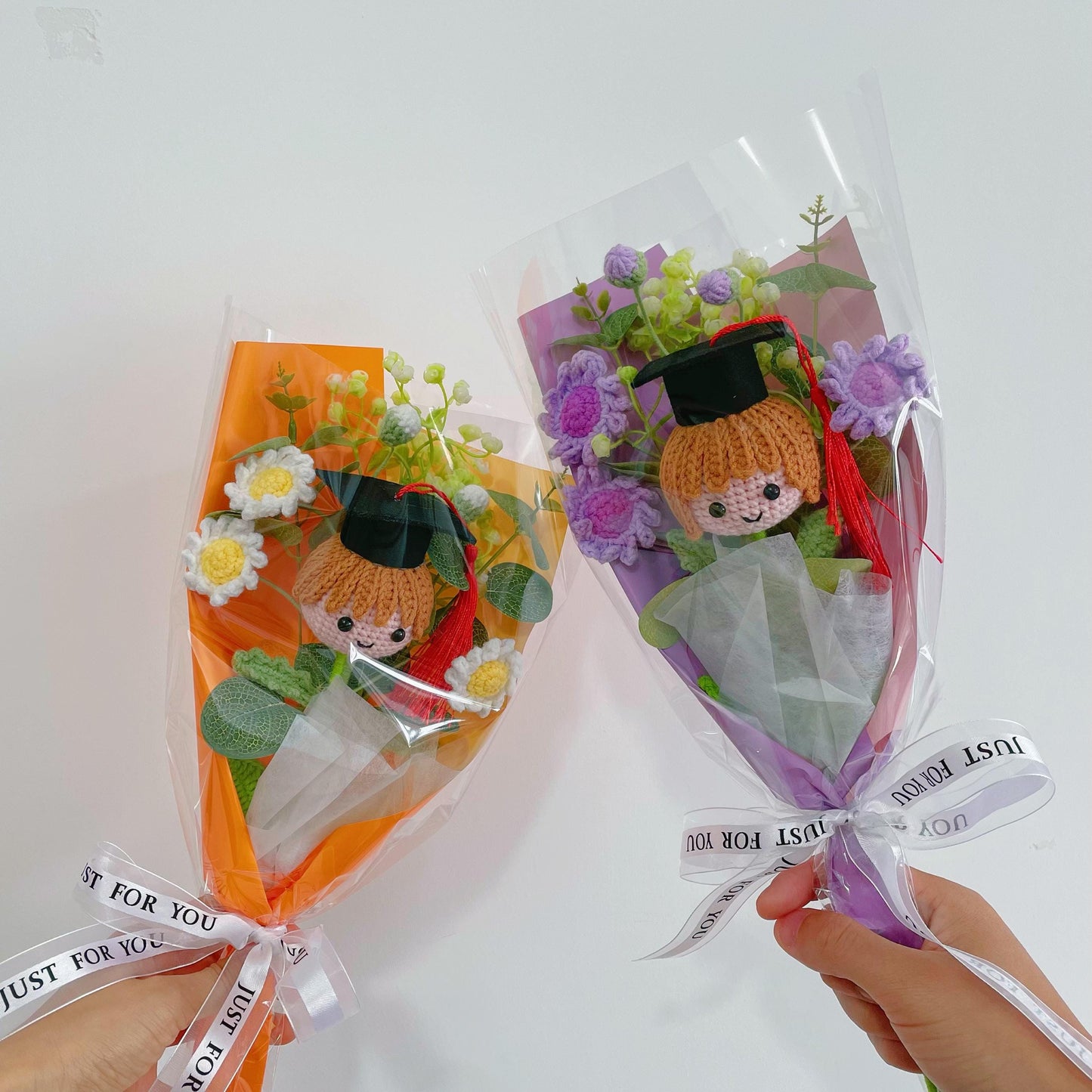 Crochet Graduation Bouquet,Personalized Doll Bouquet,Knit Tulip,Rose Flowers,Graduation,Birthday, Congratulatory gifts For Her/Her,Sister