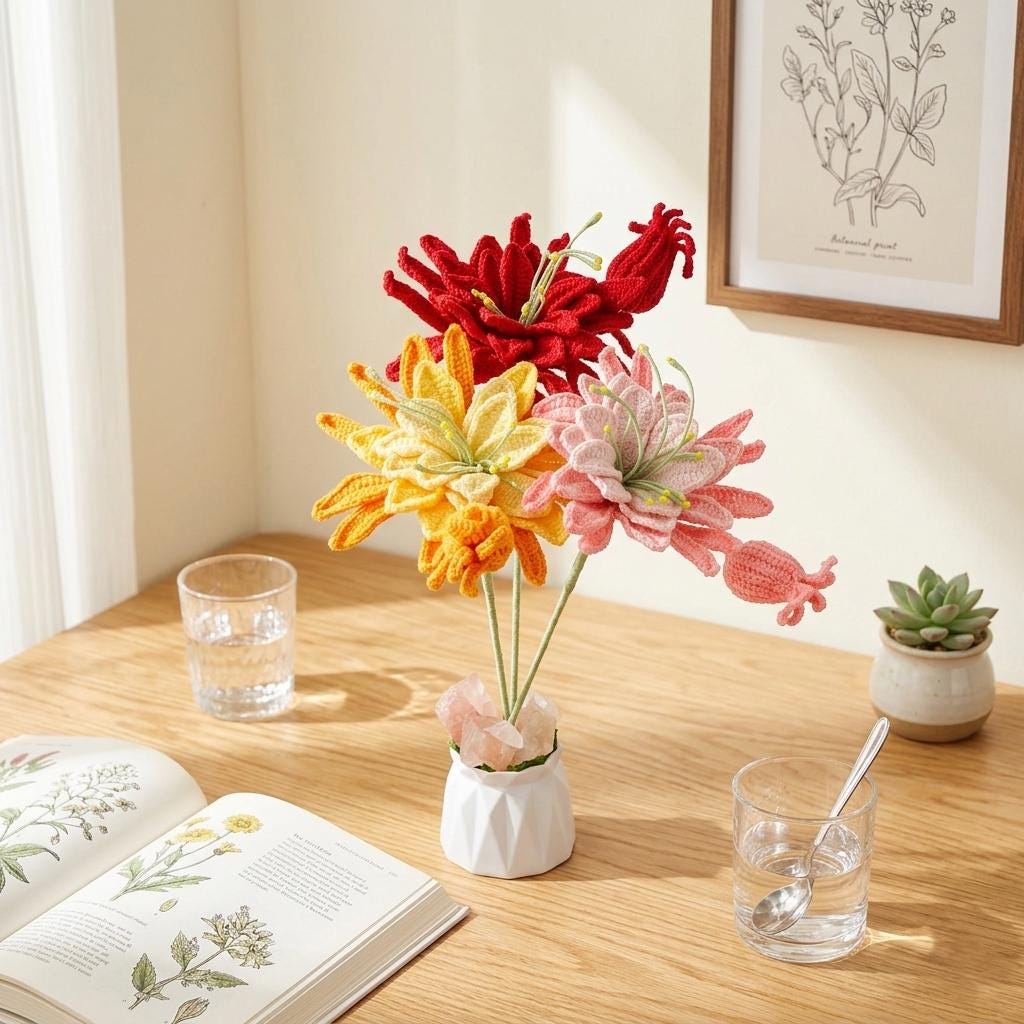 Crochet Epiphyllum Flowers Bouquet,Handmade Forever Flowers,Room Decoration,Congratulations,Birthdays,Anniversaries Gifts for Her,Sister