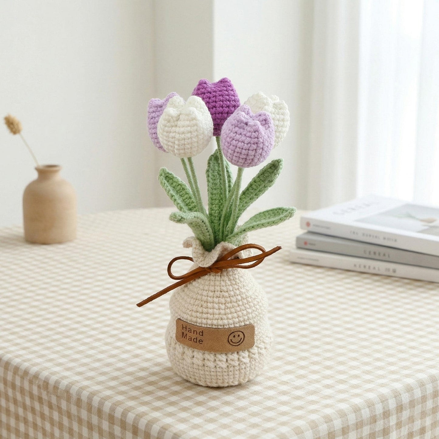 Crochet Tulip Flowers in Pot,Knit Plantin Pot,Home,Room,Office Decoration,Mini Pot,Birthday,Anniversary,Mother's Day Gifts