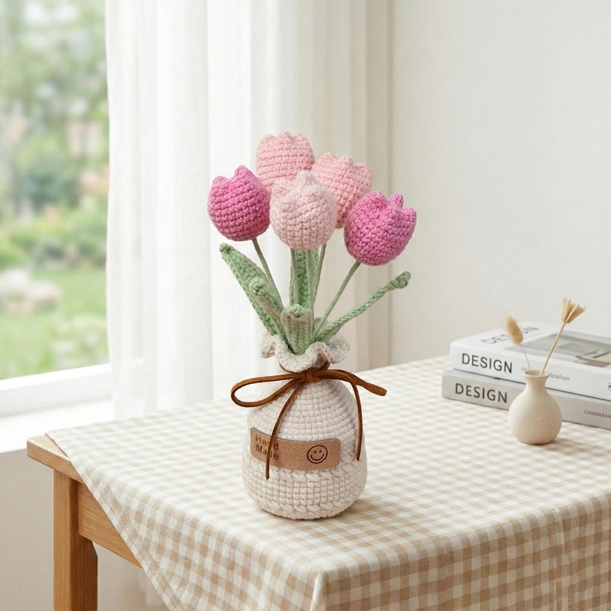 Crochet Tulip Flowers in Pot,Knit Plantin Pot,Home,Room,Office Decoration,Mini Pot,Birthday,Anniversary,Mother's Day Gifts
