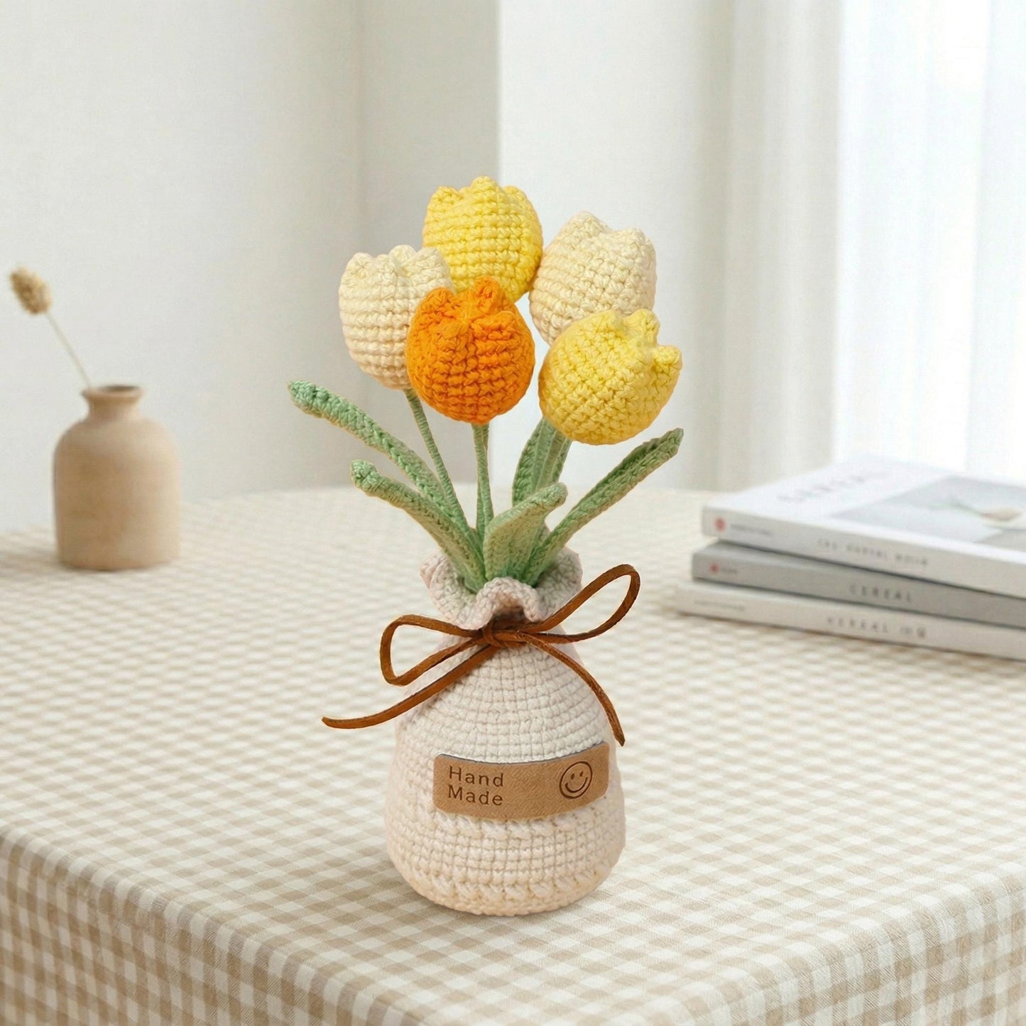 Crochet Tulip Flowers in Pot,Knit Plantin Pot,Home,Room,Office Decoration,Mini Pot,Birthday,Anniversary,Mother's Day Gifts